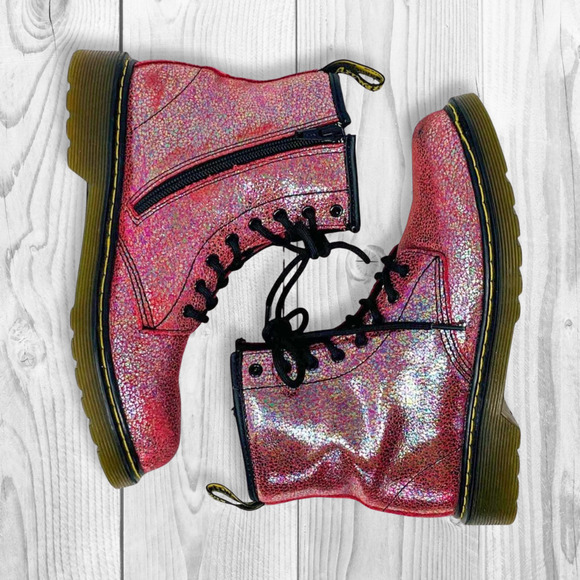 Dr. Martens Pink Sparkle Boots Women 5 Patent Leather Fall Festival Punk - Picture 1 of 9